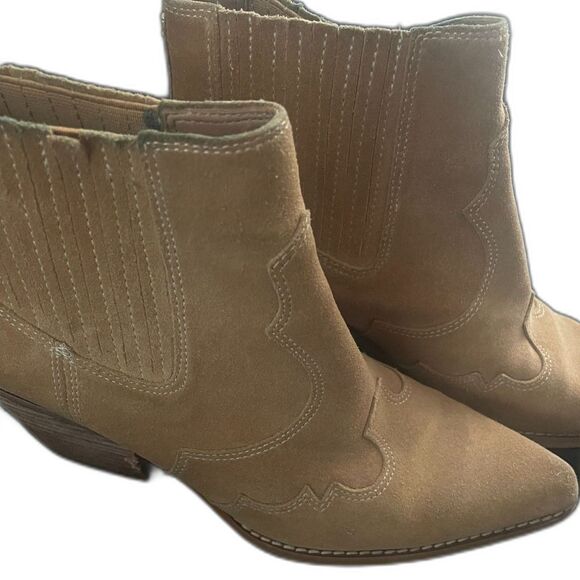 ~ Sam Edelman Suede Leather Ankle Boots Booties Size 8 Tan Camel Brown Sand ~ - Picture 5 of 7